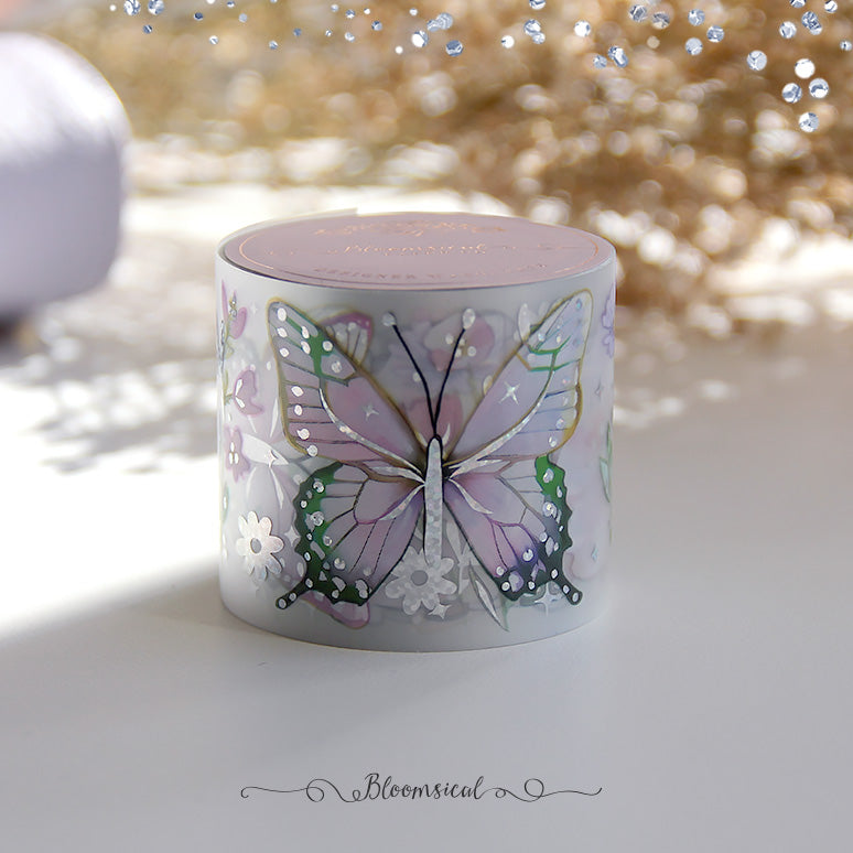 Butterfly Garden Foiled PET Tape | Clear Matte Tape with Confetti Holo Foil