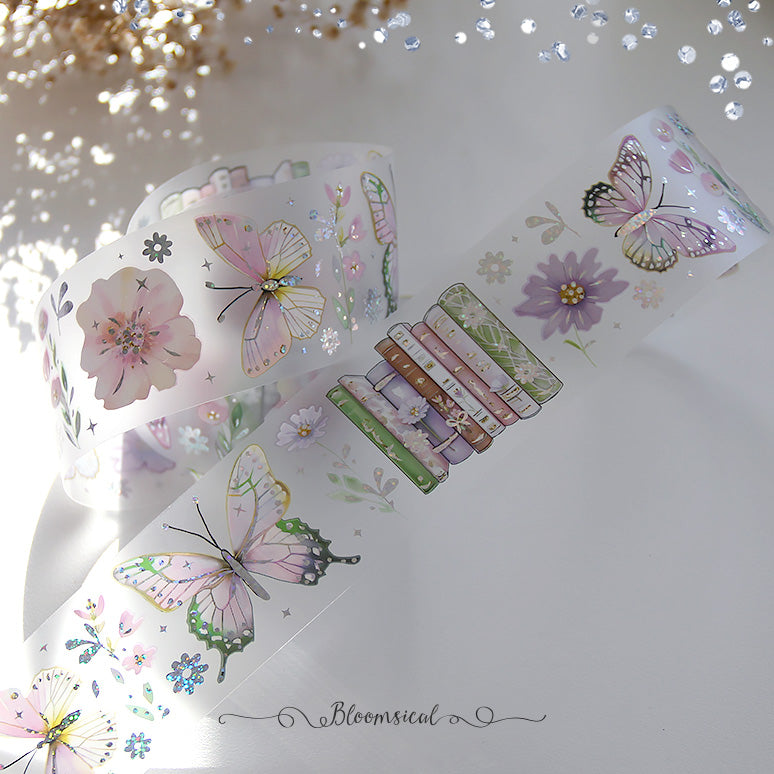 Butterfly Garden Foiled PET Tape | Clear Matte Tape with Confetti Holo Foil