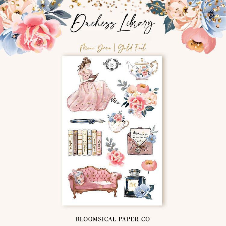 Duchess Library Mini Deco Sticker Sheet Gold Foil