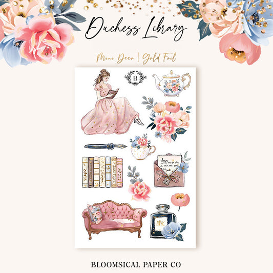 Duchess Library Mini Deco Sticker Sheet Gold Foil