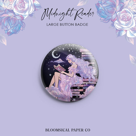 Midnight Reader Custom Button Badge - Large 58mm