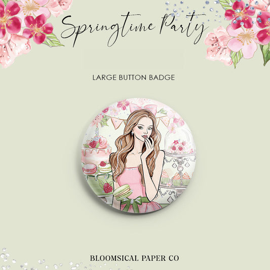Springtime Party Custom Button Badge - Large 58mm