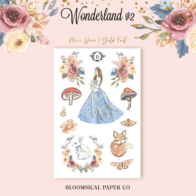 Wonderland Mini Deco Sticker Sheet Gold Foil