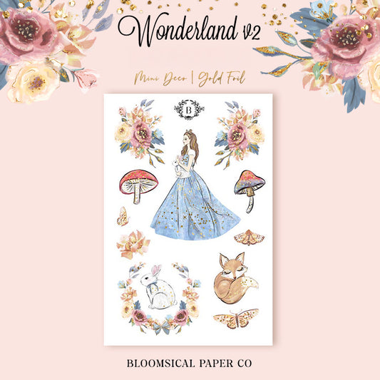 Wonderland Mini Deco Sticker Sheet Gold Foil