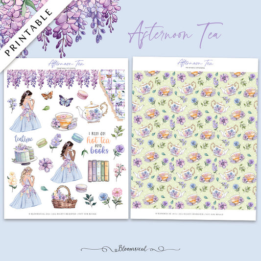 Afternoon Tea PRINTABLE Stickers for Journaling & Planner Decoration