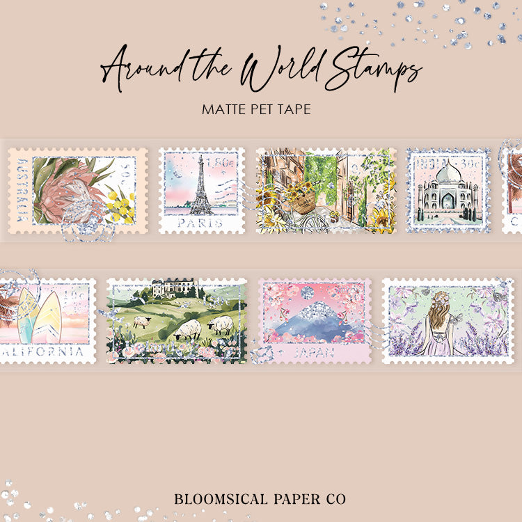 Around the World Stamps PET Tape Collection Confetti Holo Foil - NEW