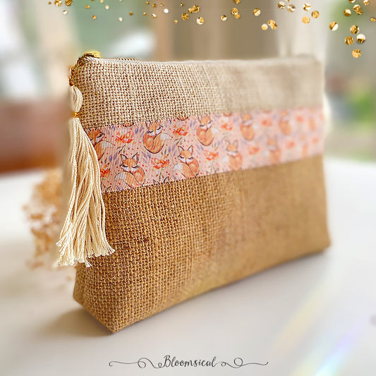 Wonderland Fox Patchwork Pouch with Tassel - Hand crafted Pouch