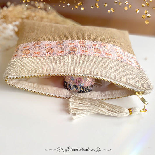 Wonderland Fox Patchwork Pouch with Tassel - Hand crafted Pouch