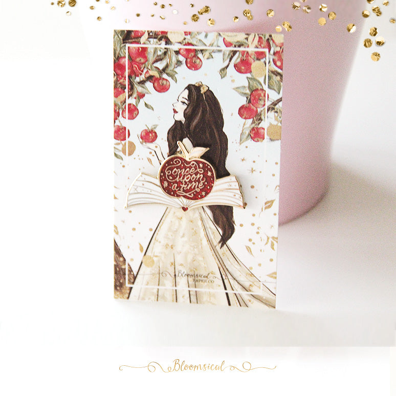 Apple Fairytale Book Enamel Pin - Red Glitter + Gold
