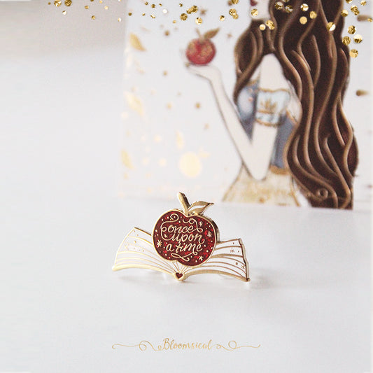 Apple Fairytale Book Enamel Pin - Red Glitter + Gold
