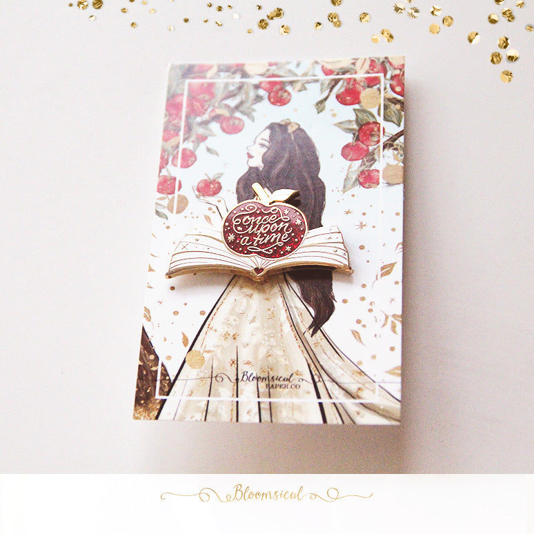 Apple Fairytale Book Enamel Pin - Red Glitter + Gold