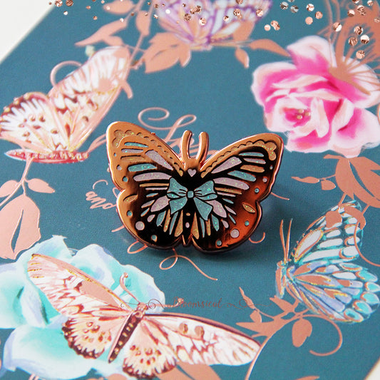 Butterfly Enamel Pin - Glitter & Rose Gold - Butterfly Fantasy Collection