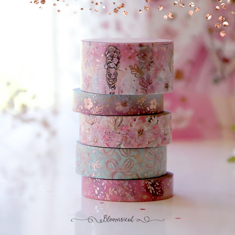 Watercolor with Gold Foil Roses Washi Tape