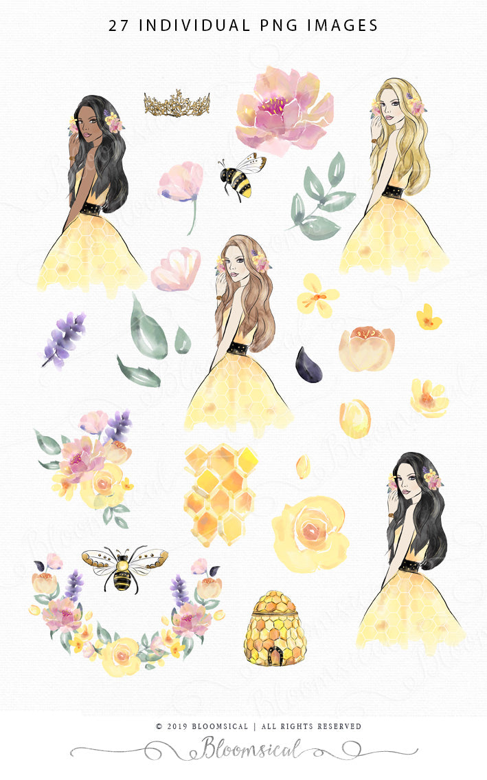 Honey Bee Digital Cliparts, Papers, Bow Clips BUNDLE DEAL