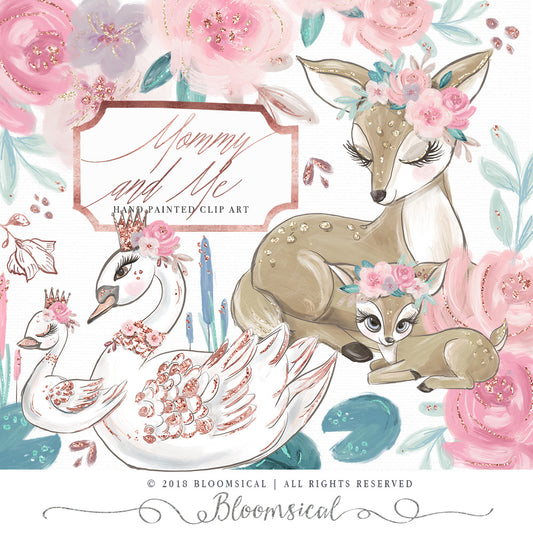 Woodland | Mommy & Me Digital Cliparts, Papers, Bow Clips BUNDLE DEAL