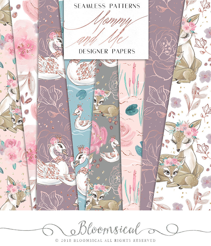 Woodland | Mommy & Me Digital Cliparts, Papers, Bow Clips BUNDLE DEAL