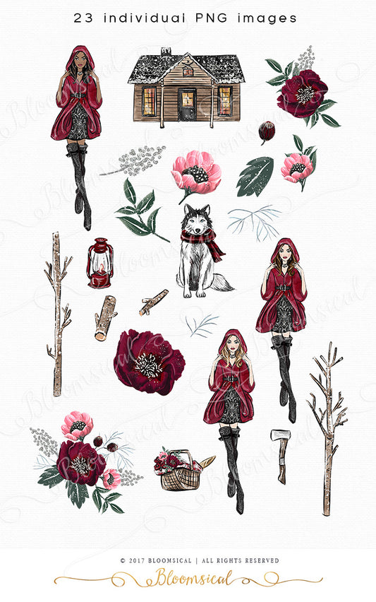 Red Riding Hood Digital Cliparts, Papers, Petite Dolls BUNDLE DEAL