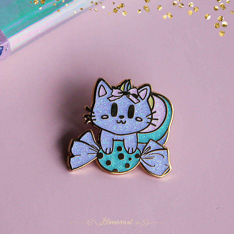 Kitty Candy Enamel Pin - Glitter & Gold - Sugar Rush Collection
