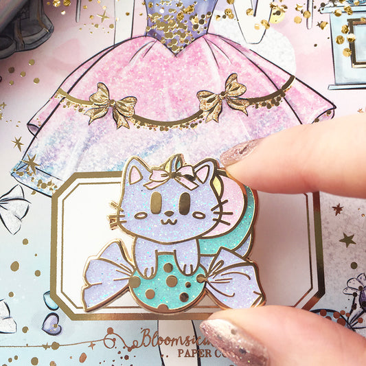 Kitty Candy Enamel Pin - Glitter & Gold - Sugar Rush Collection