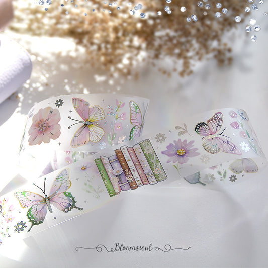Butterfly Garden Foiled PET Tape | Clear Matte Tape with Confetti Holo Foil