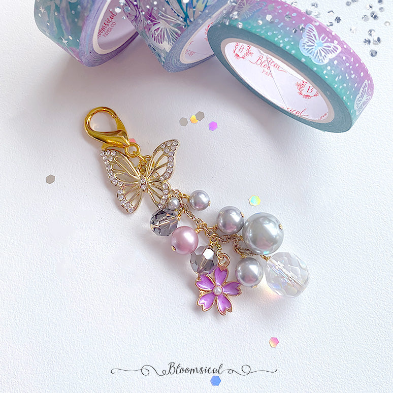 Butterfly Fantasy Swarovski Crystals & Pearls Handcrafted Dangle - Purple