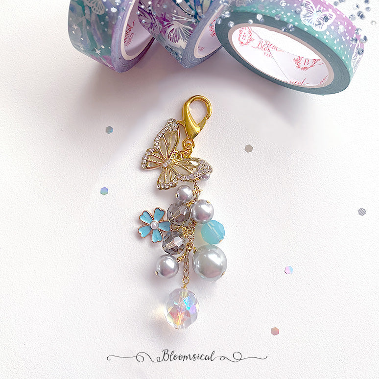 Butterfly Fantasy Swarovski Crystals & Pearls Handcrafted Dangle - Blue