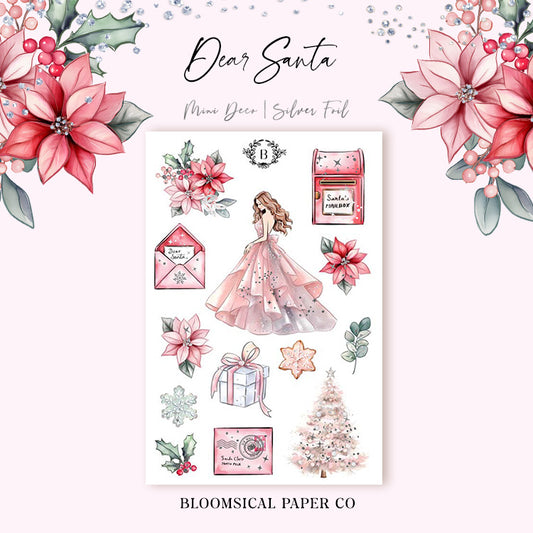 Dear Santa Mini Deco Sticker Sheet Silver Foil