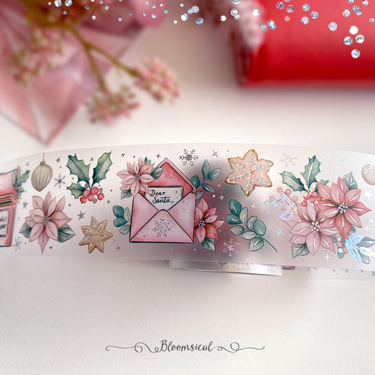 Santa Foiled PET Tape | Clear Matte Tape with Holo Confetti Foil