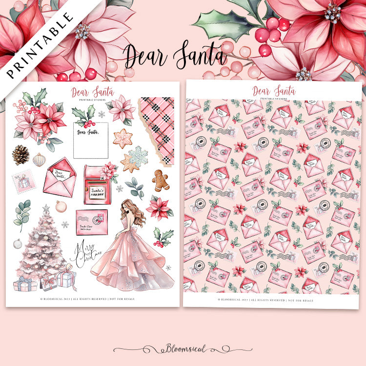 Dear Santa PRINTABLE Stickers for Journaling & Planner Decoration