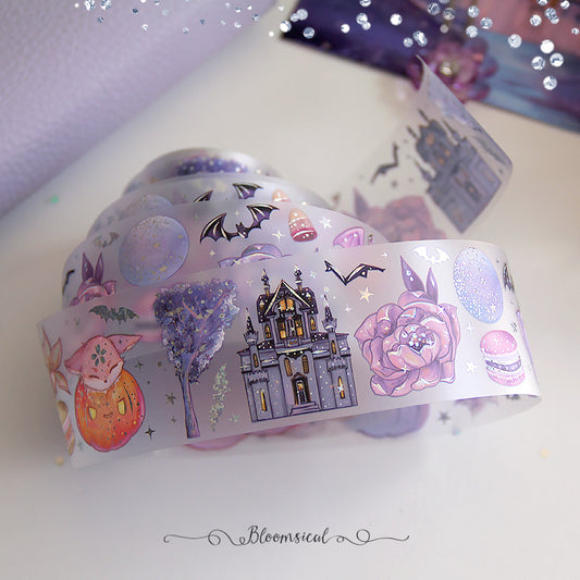 Dreamy Night Foiled PET Tape | Clear Matte Tape with Holo Confetti Foil