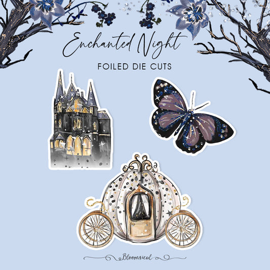 Enchanted Night 3 Die Cut Stickers with Silver Foil Accents