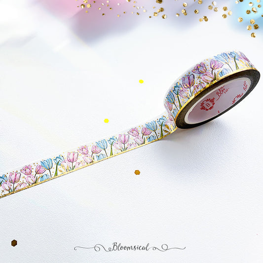 Tulips Border - Jardin Coquette - Washi Tape Confetti Gold Holo Foil