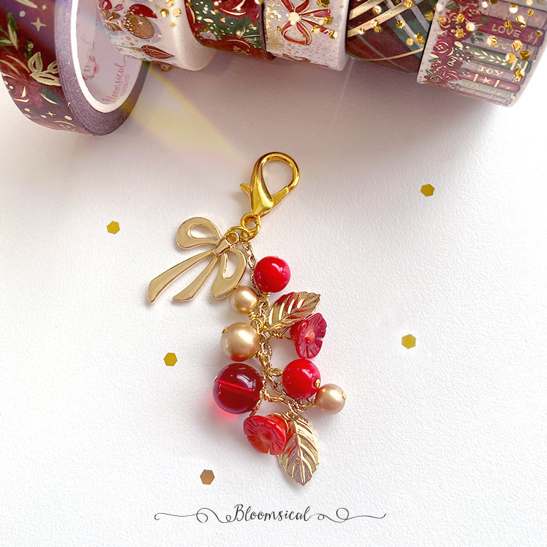 Merry Christmas Bow & Baubles Handcrafted Dangle - Planner accessories