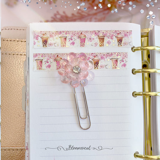 Pink Crystal Flower Paper Clip Planner Accessories