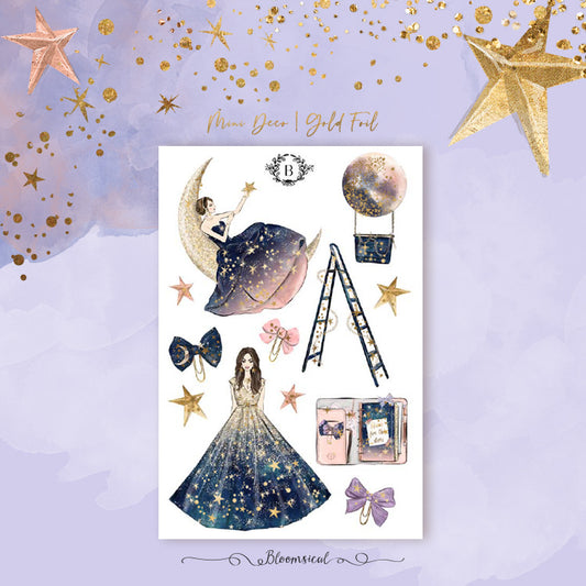 Reach For The Stars Mini Deco Sticker Sheet Gold Foil