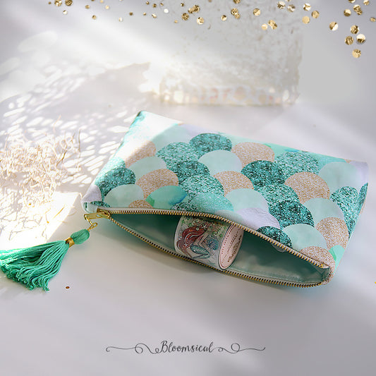 Hand crafted Green Mermaid Scales Pouch with Tassel
