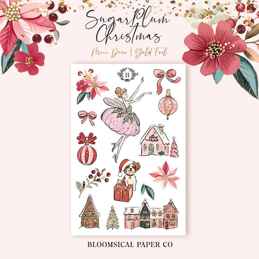 Sugar Plum Christmas Mini Deco Sticker Sheet Gold Foil