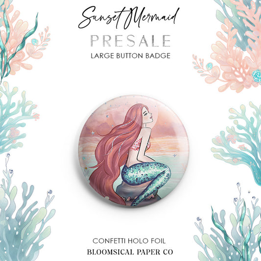 Sunset Mermaid Custom Button Badge - Large 58mm
