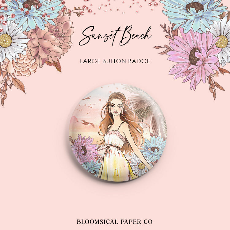 Sunset Beach Custom Button Badge - Large 58mm