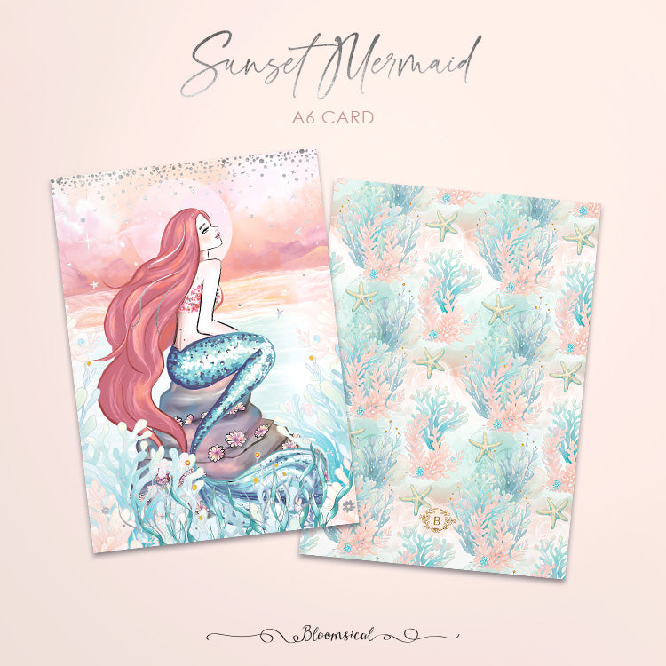 Sunset Mermaid Journaling Card - not foiled