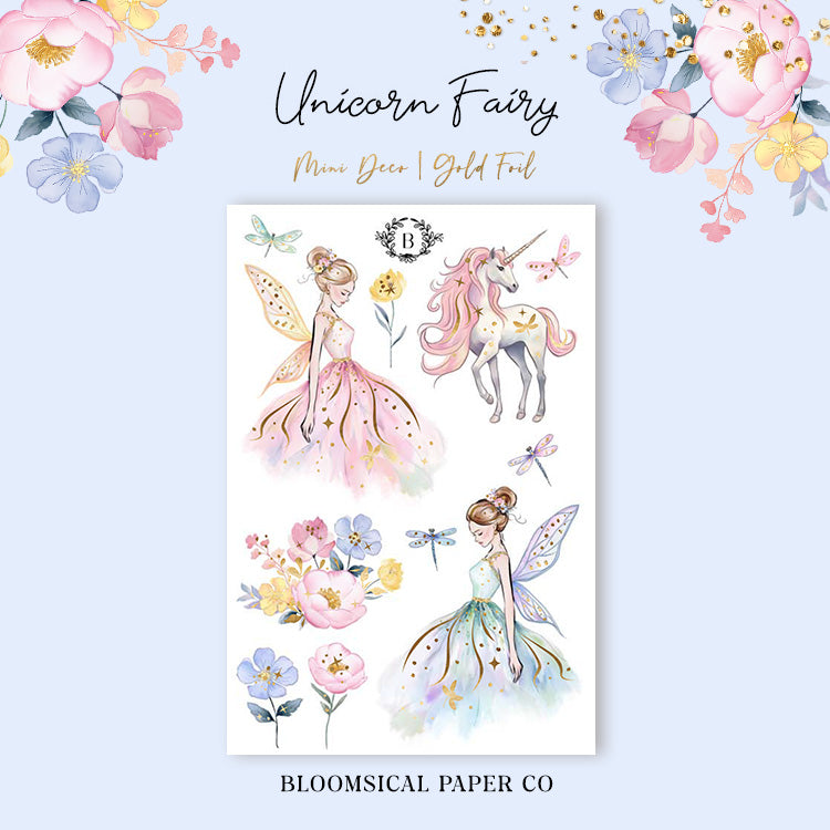 Unicorn Fairy Mini Deco Sticker Sheet Gold Foil
