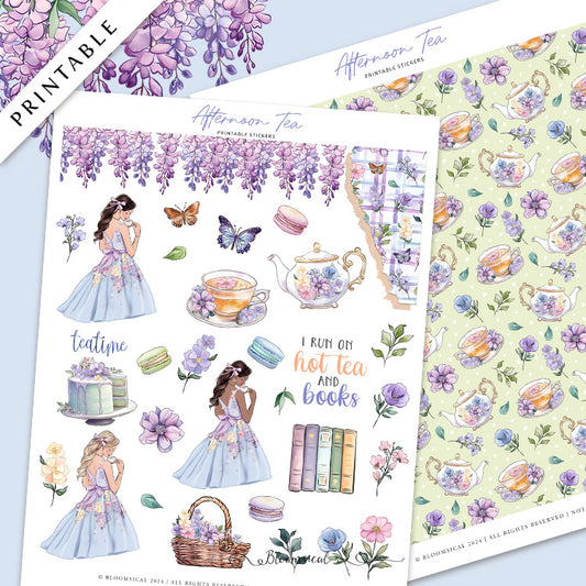 Afternoon Tea PRINTABLE Stickers for Journaling & Planner Decoration