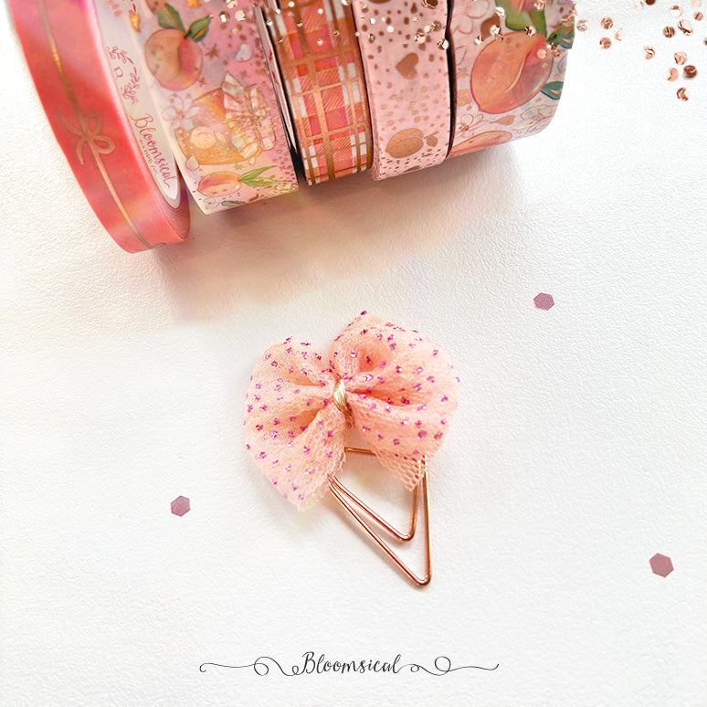 Peach Kissed Handcrafted Tulle  Bow Paper Clip