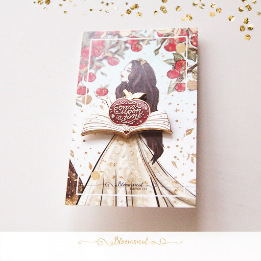 Apple Fairytale Book Enamel Pin - Red Glitter + Gold