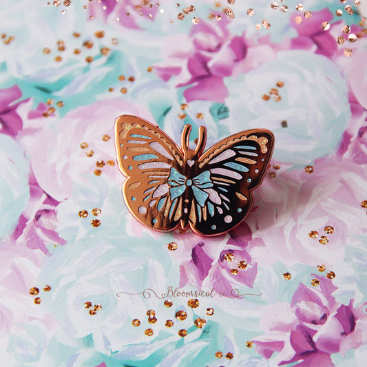 Butterfly Enamel Pin - Glitter & Rose Gold - Butterfly Fantasy Collection