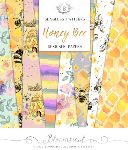 Honey Bee Digital Cliparts, Papers, Bow Clips BUNDLE DEAL