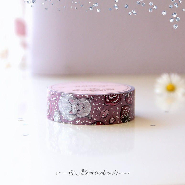 Kitty & Strawberries Washi Tape from Breakfast in Bed Collection Silver Holo Foil