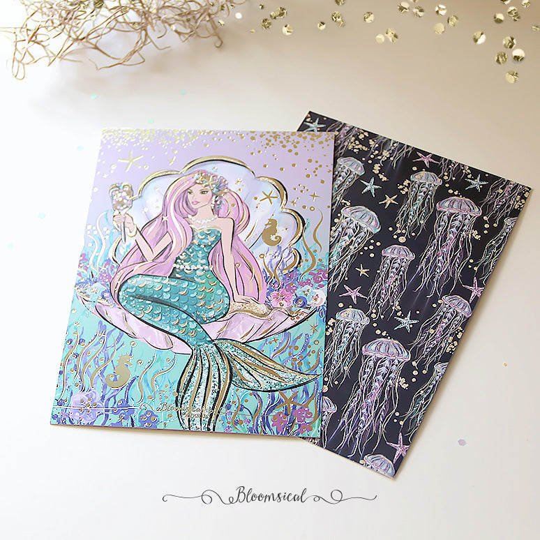 Mermaid Lagoon Journaling Card with Light Gold Foil Accents