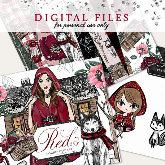 Red Riding Hood Digital Cliparts, Papers, Petite Dolls BUNDLE DEAL