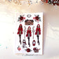 Red Mini Deco Sticker Sheet Silver Foil Accents